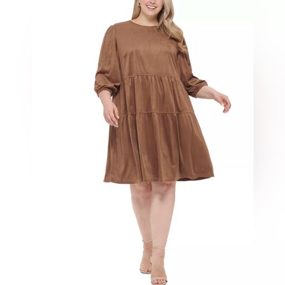 Tommy Hilfiger Plus Size Crewneck Tiered A-Line Dress in Brown 18W NWOT - Picture 1 of 14